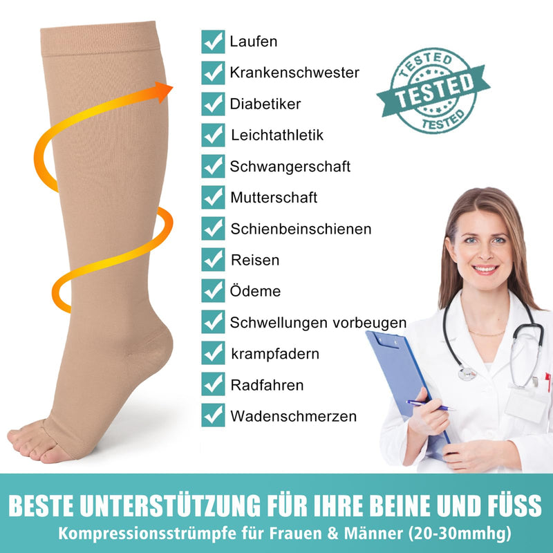 [Australia] - Evolyline 2 pairs of medical compression stockings for women and men 20-30 mmhg class 2, compression socks for thrombosis stockings for women in flight, support stockings for varicose veins, ankles, beige L 