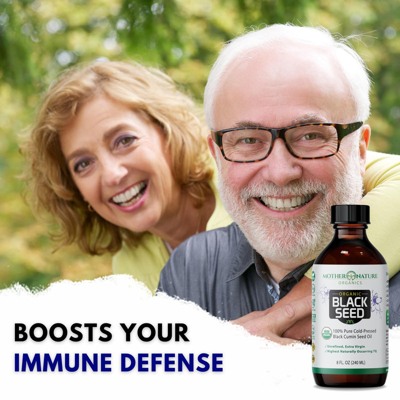 [Australia] - Mother Nature USDA Organic Black Seed Oil, High TQ 2%, Cold Pressed, Unrefined Nigella Sativa, Omega 3 6 9 for Immune, Joint & Heart Support, Hair & Skin, Non-GMO, Glass Bottle (8oz) 8 Fl Oz (Pack of 1) 