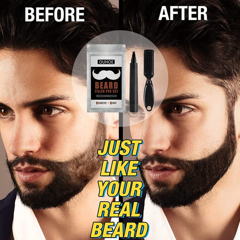 [Australia] - Beard pen, beard filler pencil, beard filler pen, men's beard pencil, waterproof beard pen, men's beard filler and beard pen, for mustache and eyebrows, with 1 beard brush, black, 1 piece 