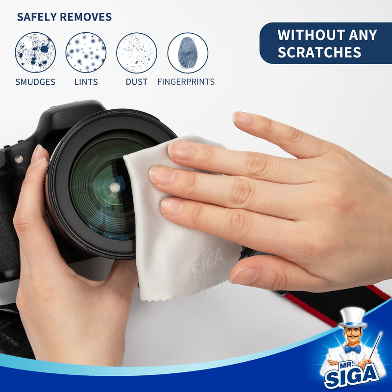 [Australia] - MR.SIGA High quality microfiber cleaning cloths glasses cleaning cloth for glasses, screens, tablets, glasses, 3 pieces in navy blue with 40.6 x 40.6 cm, 3 pieces in gray with 15.2 x 17.8 cm 