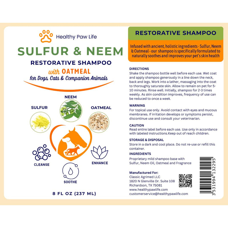 Healthy Paw Life's Sulfur & Neem Restorative Shampoo with Oatmeal - PawsPlanet Australia