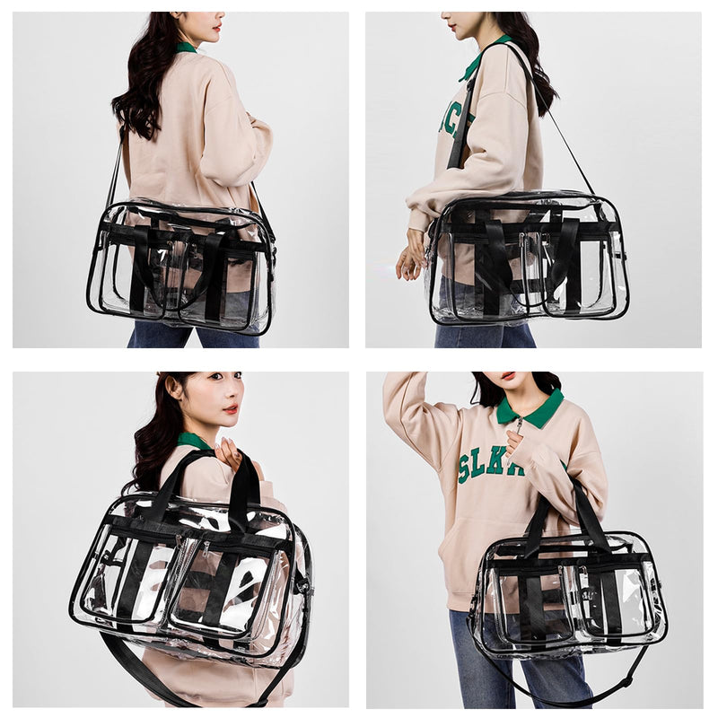Large Clear Duffle Bag Heavy Duty Stadium Event Clear Duffel Travel Gym Bag | Transparent Duffle Bag for Women/Men, Extra Large Clear Tote Bag, Waterproof Swim Fitness Weekender Overnight Travel Bag black