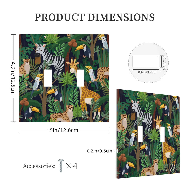 [Australia] - Cartoon Animal Zebra Leopard Giraffe Bird Leaf Double Toggle Nursery Light Switch Covers Decorative 2 Gang Wall Plate Dual Electrical Faceplate Switchplate for Kidroom Living Room Decor 2-Gang Toggle / 5 x 4.9 IN 