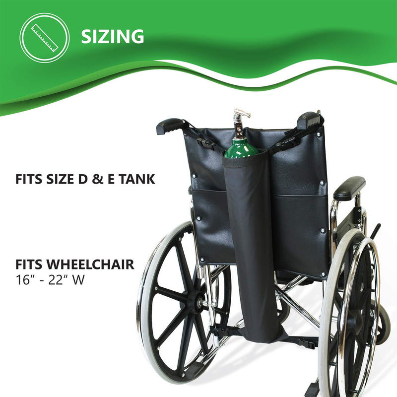 [Australia] - NYOrtho Oxygen Tank Holder for Wheelchair - D & E cylinder Transport Bag Adjustable Straps Easy to Clean, Heavy Duty, Waterproof Standard Wheelchair Size 16-20 Inch 