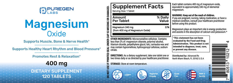[Australia] - Magnesium 400mg [High Potency] Supplement – Magnesium Oxide for Immune Support, Muscle Recovery, Leg Cramps and Relaxation 120 Tablets Unflavored 120 Count (Pack of 1) 