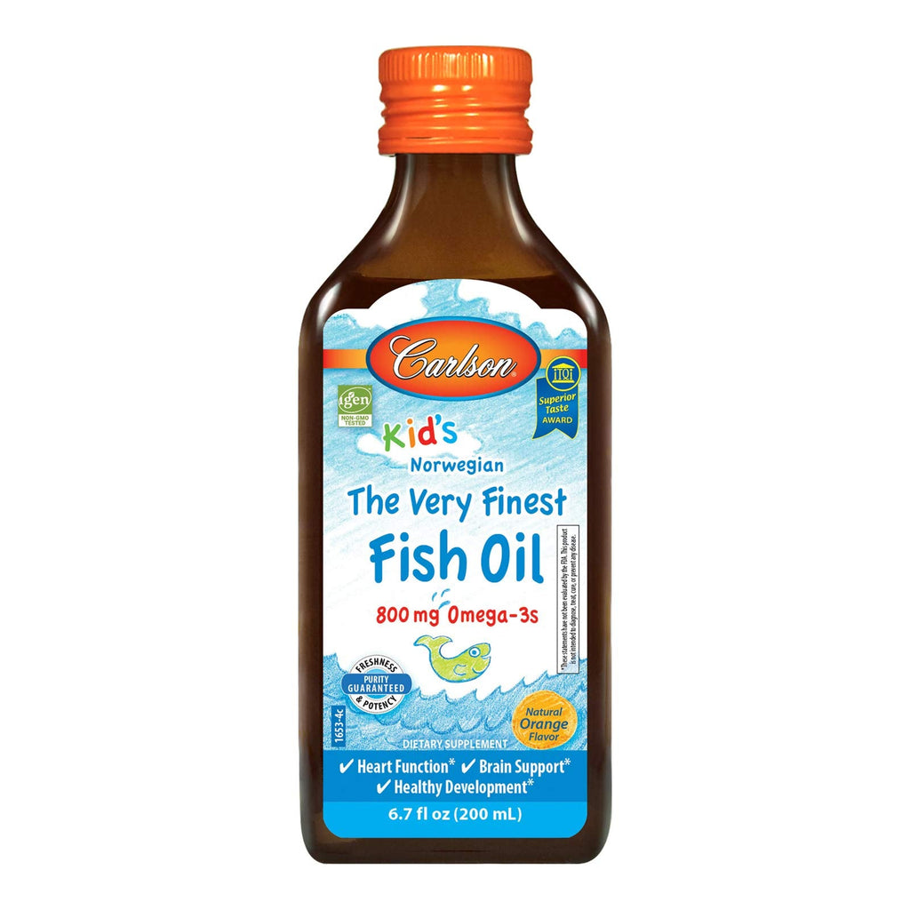 Carlson - Kid's The Very Finest Fish Oil, 800 mg Omega-3s, Norwegian, Sustainably Sourced, Orange, 200 mL 6.7 Fl Oz (Pack of 1)