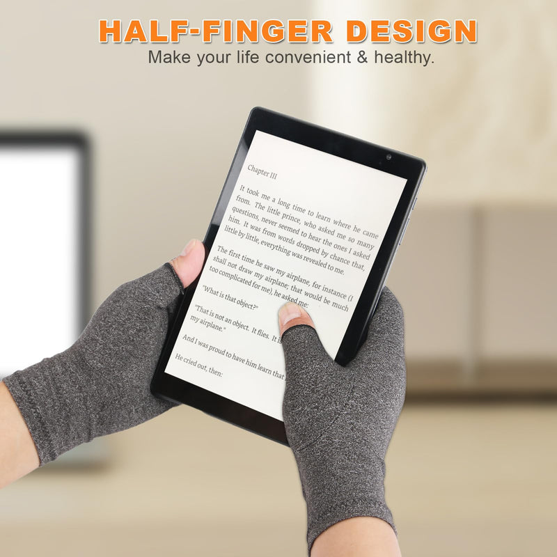 [Australia] - 2 Pairs Arthritis Gloves for Women and Men, Pain Relief Compression Gloves Women,Fingerless Breathable Design Black+grey L(3.5-4.3Inch) 