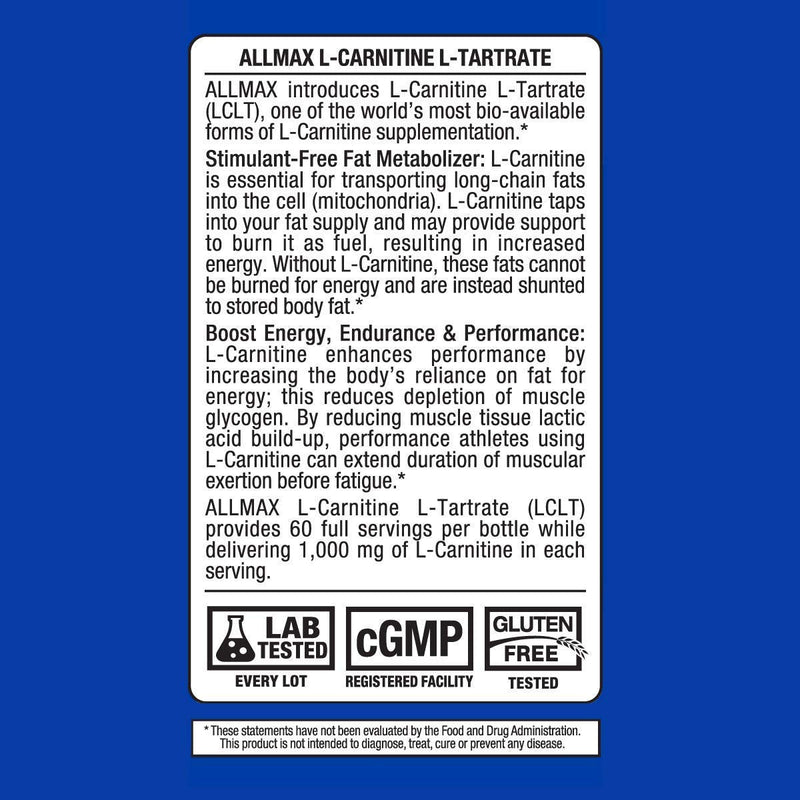 [Australia] - ALLMAX Nutrition L-Carnitine + Tartrate, 120 Capsules 