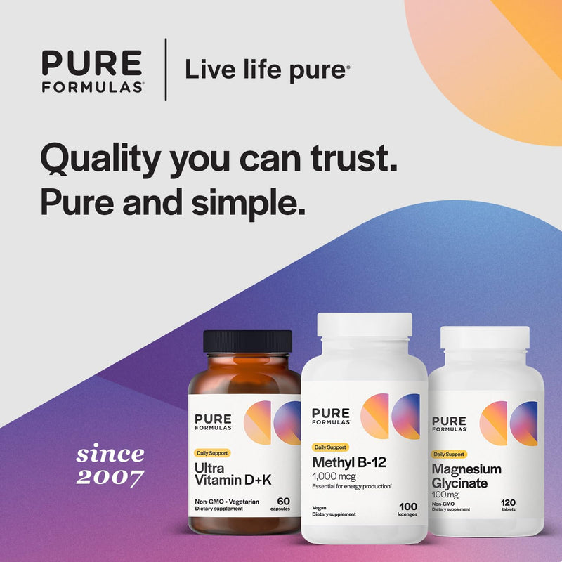 PureFormulas Methyl B12 Lozenges for Energy Boost & Nervous System Support, Vegan B12 Supplement with Methylcobalamin, Gluten-Free & Dairy-Free, Easy Absorption - 100 Count