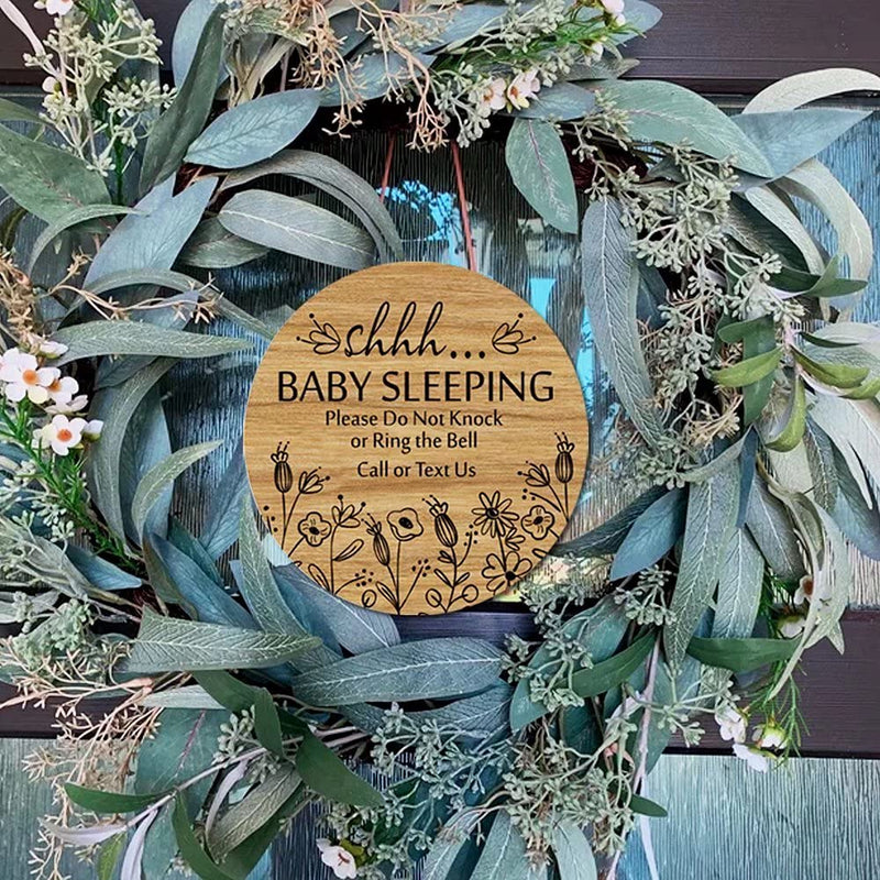 [Australia] - Shhh... Baby Sleeping Hanging Sign Plaque, Do Not Knock Or Ring The Bell, Round Rustic Wooden Door Hanger for Baby Room, Nursery, Kindergarten, Bedroom, Door Knob Door Bell Decor 