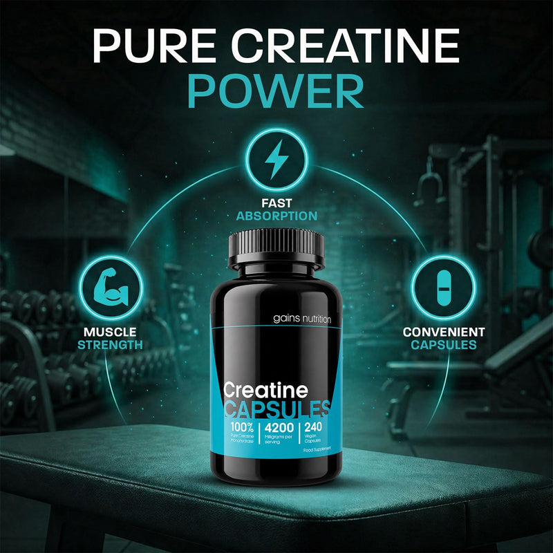 GN Creatine Capsules | 240 Creatine Monohydrate Capsules for Men & Women | High Strength 4200mg Creatine-Monohydrate Per Serving | Non-GMO, Gluten & Filler Free 240 count (Pack of 1)