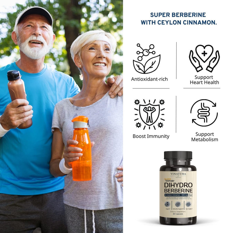 [Australia] - Dihydroberberine Supplement with Ceylon Cinnamon, 500mg - (Patented GlucoVantage Super Berberine), Maybe Berberine 5X More absorbable - 30 Capsules 