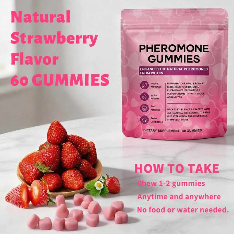 Pheromone Gummies for Women, Plant-Based Wellness Supplement with Maca Root, Fenugreek & Red Clover, Confidence Support Gummies, Vegan Strawberry Flavor, 60 Gummies