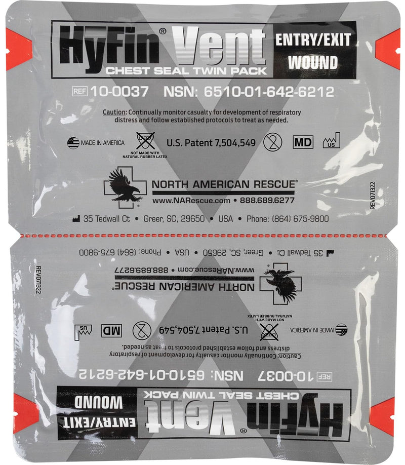 [Australia] - North American Rescue HyFin Vent Chest Seal (Twin Pack) NAR Vented Wound Chest Seals for Trauma, Wounds (10-0037) 1 