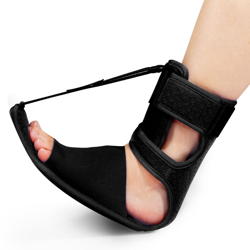Upgrade Plantar Fasciitis Night Splint & Relief Brace with Adjustable Straps - Support for Achilles Tendonitis, Heel Spur Pain, Day & Night Use Black 1