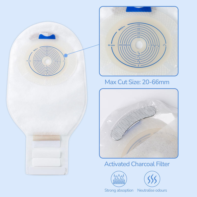 [Australia] - 20 Pack Colostomy Bags Ostomy Supplies, One-Piece Colostomy Bags, 10-66mm Cut-to-Fit Drainable Ostomy Bag with Waistband for Ileostomy Stoma Care White 