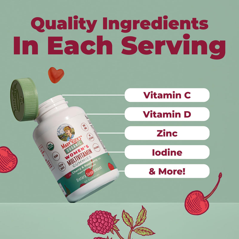 MARYRUTH'S Organic Multivitamin Gummies for Women, Hair & Skin Health, 60ct | Immune Support, Hair & Skin Health, Reproductive Health, Vitamin A C D E B6 B12 Biotin Zinc Iodine