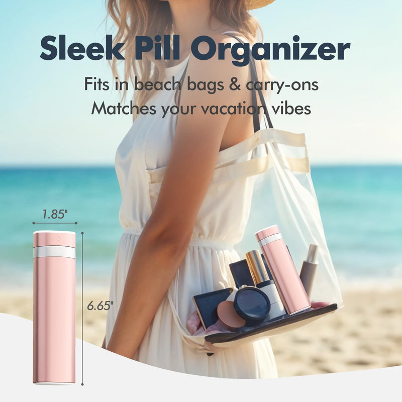 𝐏𝐢𝐥𝐥 𝐎𝐫𝐠𝐚𝐧𝐢𝐳𝐞𝐫 𝟕 𝐃𝐚𝐲𝐬 with Leak-Proof Slide Lock | Portable Pill Case for Vitamins & Medications | Large Capacity Weekly Pill Box, Travel-Friendly Compact Design (Sun-Sat Labels) Pink