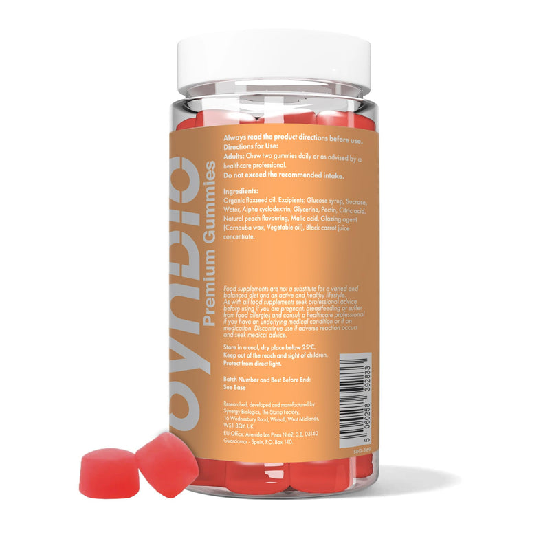 Vegan Omega 3-6-9 Gummies | Plant Based Organic 400mg Flaxseed Oil | Vegan, Gelatin Free, Halal & Kosher | 60 Peach Flavour Gummies