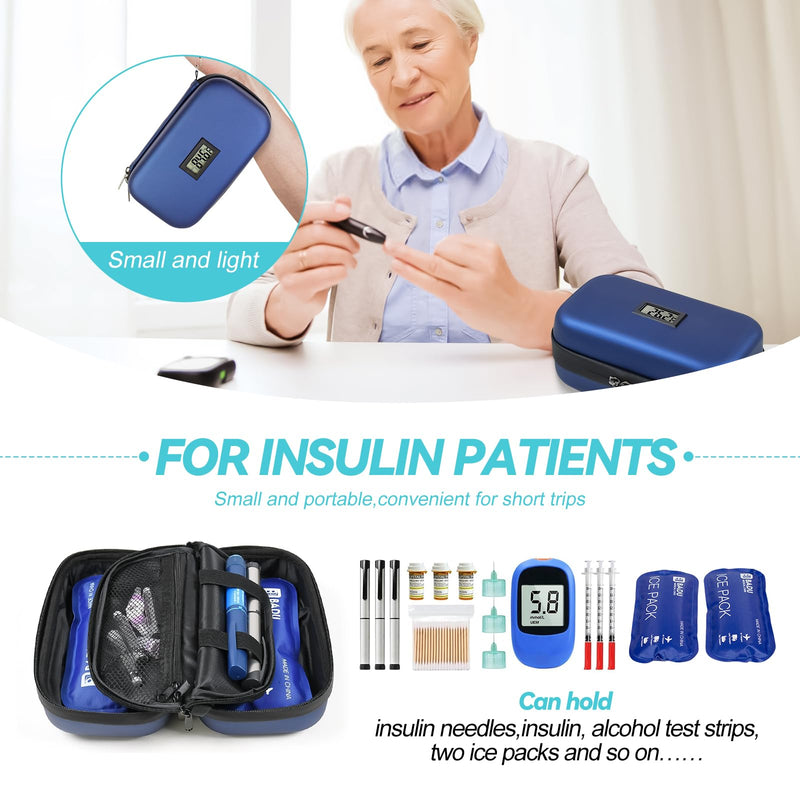 [Australia] - 24h Insulin Cooler Travel Case TSA Approved Medication Diabetic Cooler For Travel With Thermometer Temperature Display Refrigerated Medicine Organizer Bag With 2 Ice Pack Blue 