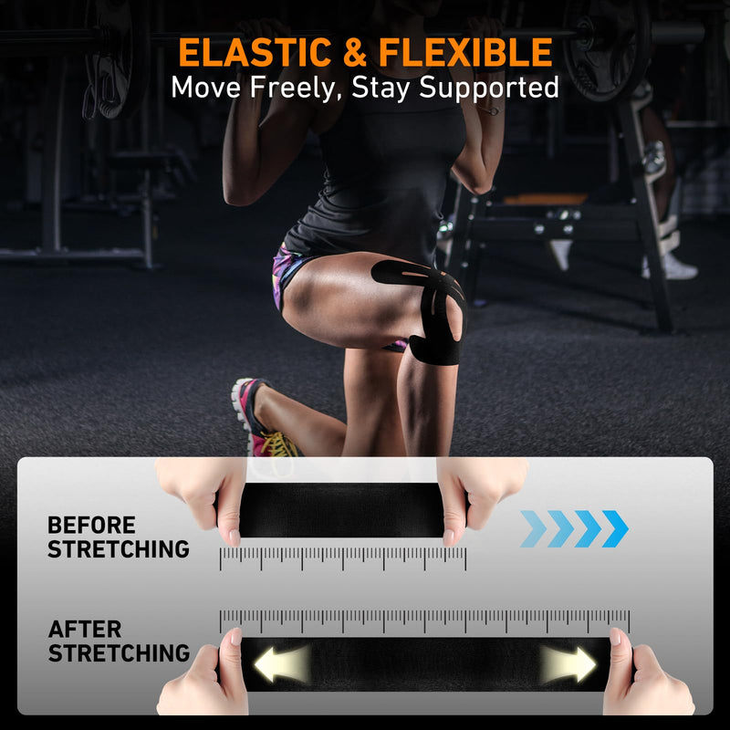 [Australia] - PreCut Kinesiology Tape for Knees, 12 PCS Waterproof KTQUICK Knee Tape for Knee Pain Relief Pre Cut, Original Cotton Athletic Knee Tape, Waterproof & Hypoallergenic Latex-Free for Sports (Black) 12PCS Black 