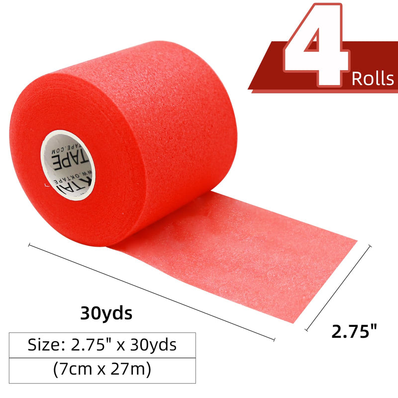 OK TAPE Pre Wrap Tape (4-Rolls, 120 Yards) - Athletic Foam Underwrap for Sports, Protect for Ankles Wrists Hands and Knees, 2.75 Inches - Red 2.75 Inch x 30 Yards