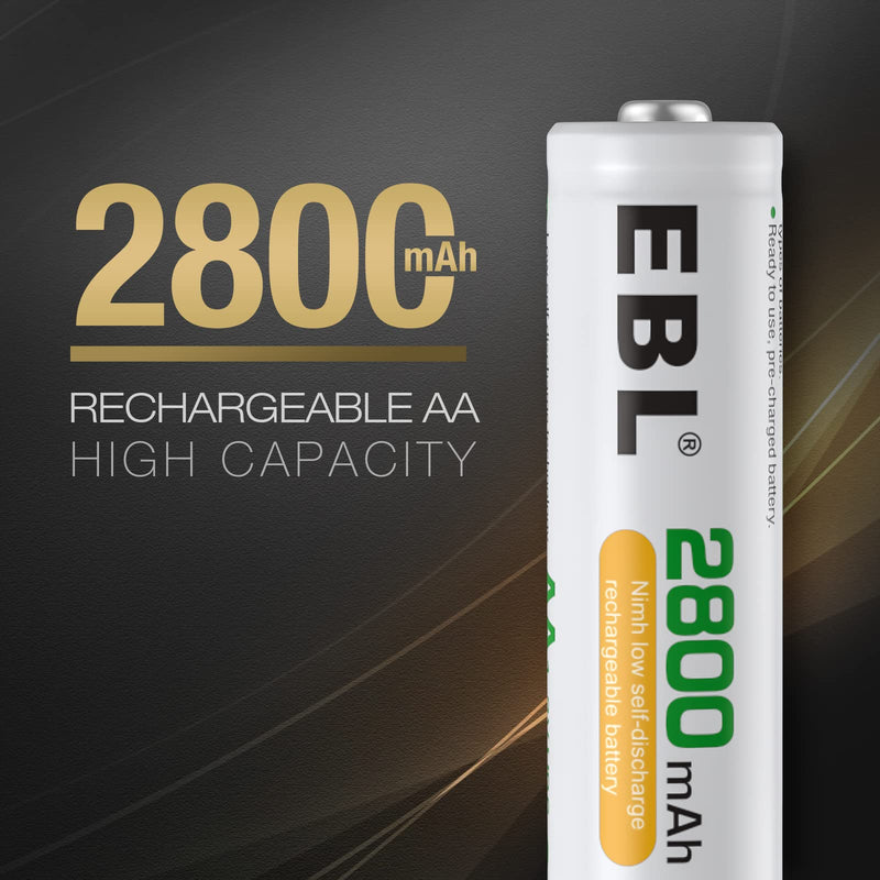 EBL Rechargeable AA Batteries 4 Pack, Precharged Double A Battery 2800mAh and AA AAA Battery Charger with Foldable Wall Plug 4AA Battery + Charger