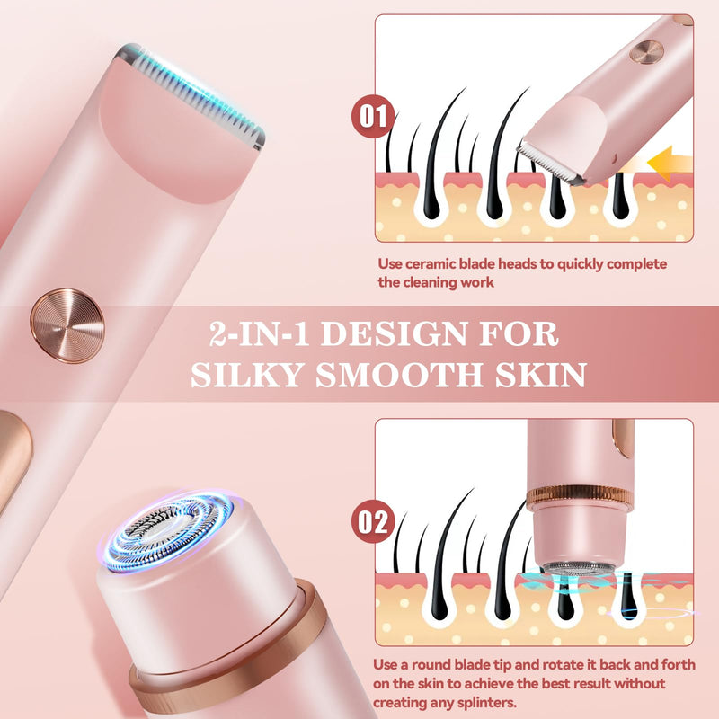 [Australia] - Bikini Trimmer for Women 2in1 High Power Epilators Hair Removal Waterproof Electric Razors Women's Electric Razor Pubic Hair Trimmer Shaver for Women for Ladies Pubic, Face, Underarms, Legs (Pink) Pink 