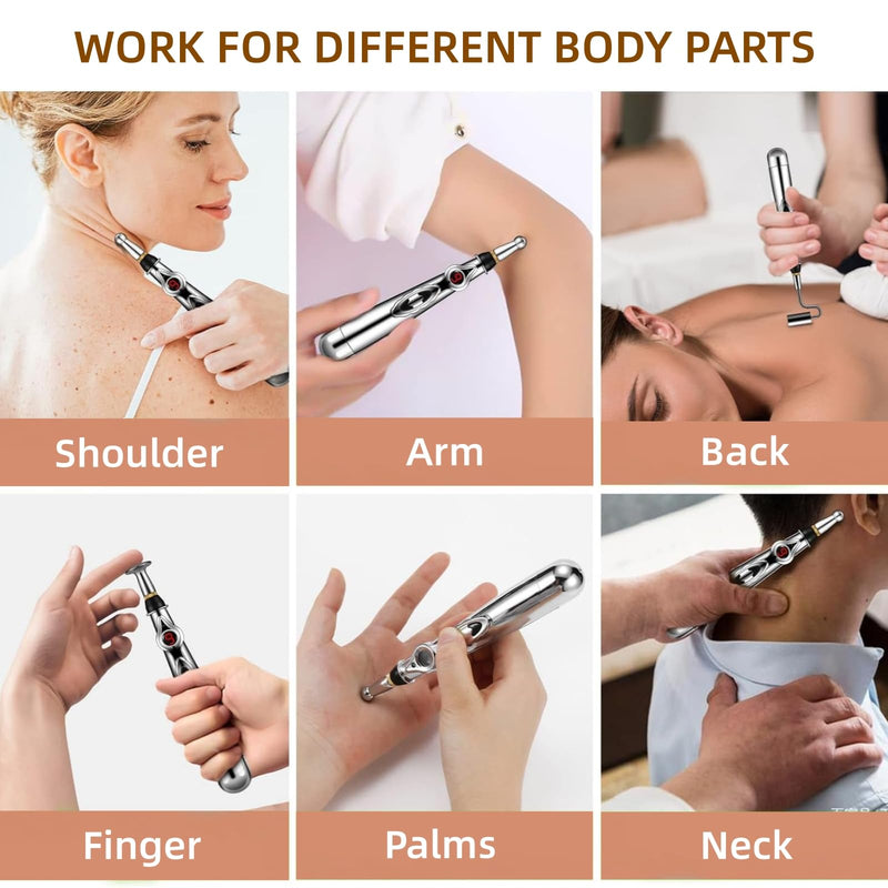 [Australia] - 3-in-1 Massage Acupuncture Pen, Electronic Pain Relief Therapy, Meridian Energy Massager Pen Self Massage Tools Muscle Healing with Massaging Gel Copper 