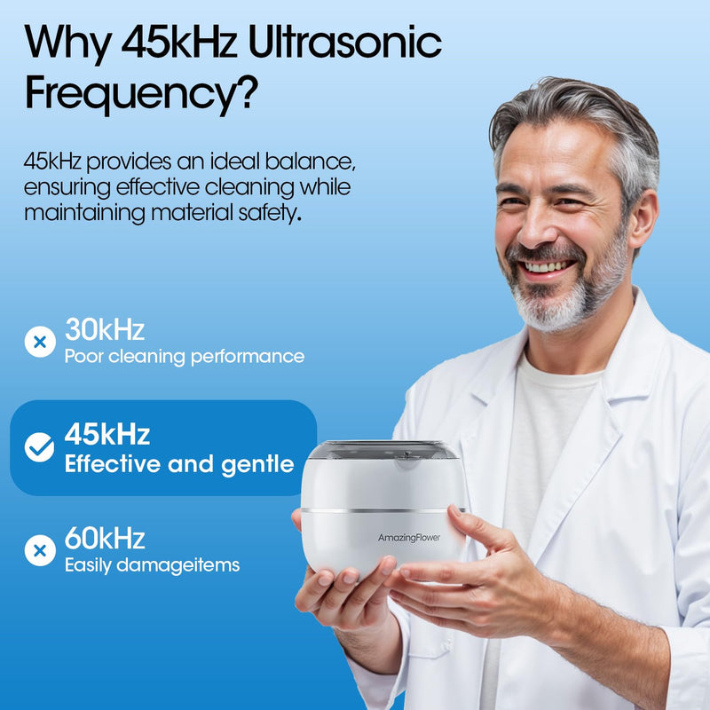 [Australia] - Ultrasonic Retainer Cleaner Machine, Upgraded 45kHz Ultrasonic Jewelry Cleaner for Ring, Aligner, Nightguard, Mouth Guard, Toothbrush Heads, Dental Cleaning Pod with 4 Lights 200ML 