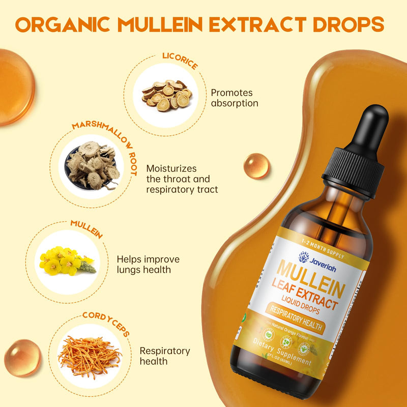 [Australia] - Mullein Drops for Lungs Cleanse - Cordyceps, Marshmallow Root & Licorice Root Extract, Respiratory Herbal Supplement with Mullein Leaf Extract for Immune Support & Bronchial Cleanse, 2 Fl Oz 1 Pack 