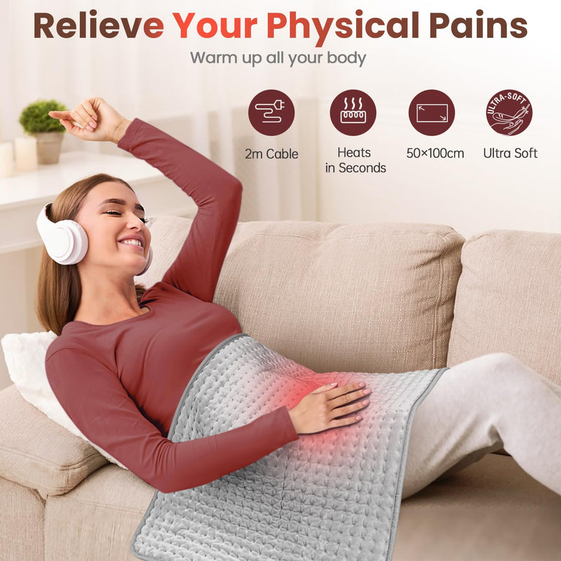 [Australia] - Electric heating pad, Orthland 100x50cm Extra large heating pad with automatic switch-off 4 timers Fast heating Electric heat pad Machine washable for back, neck, shoulders and stomach 43x84cm 