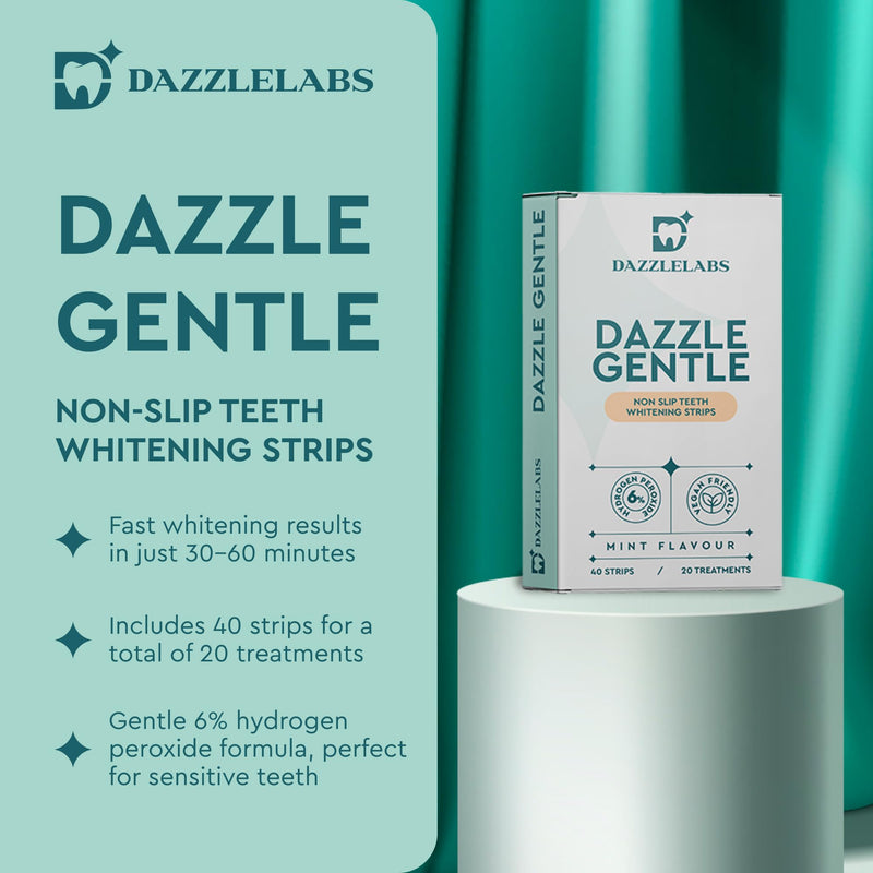 [Australia] - Gentle Teeth Whitening Strips - 20 Pack | Mint Flavor | 6% Hydrogen Peroxide | Sensitive Tooth Stain Remover & Whitener Treatment | Rapid Home Kit for Fast, Professional & Whiter Results Gentle 6% Hydrogen Peroxide 