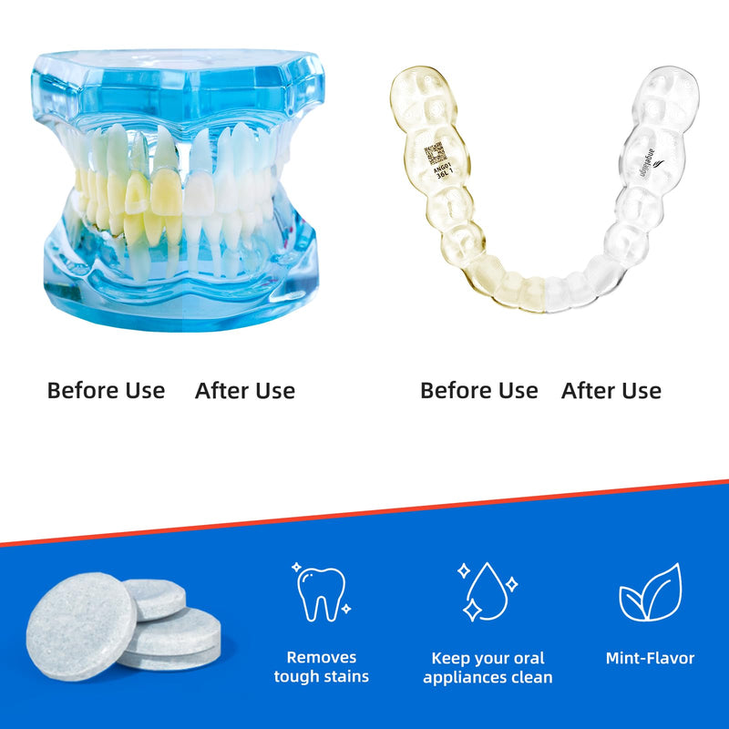 [Australia] - Denture Cleaning Tablets - 120 Retainer Cleaner Tablets, Removes Odors & Stains - For Dentures, Night Guards, Retainers, Aligners & Dental Appliance Cleaner - Mint Flavor - 4 Month Supply 