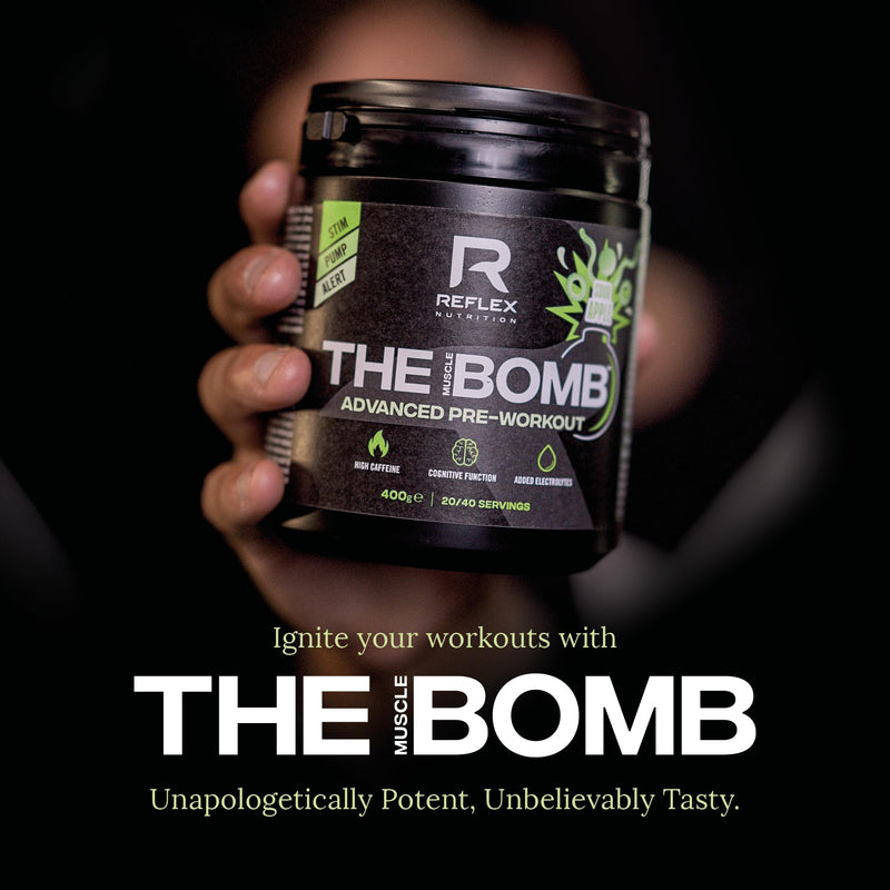 Reflex Nutrition The Muscle Bomb Caffeine Pre Workout Powder - 350mg Caffeine, 9g Citrulline Malate, 2.5g Beta Alanine - Energy, Pump & Focus for Explosive Workouts (Sour Apple, 400g, 20 Servings) Sour Apple