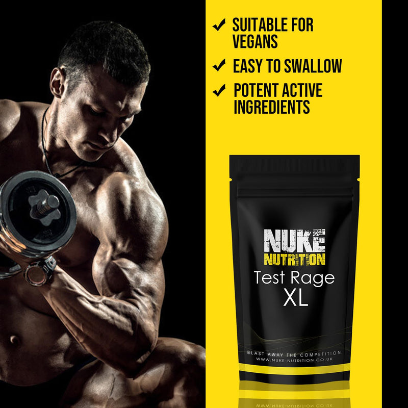 Nuke Nutrition Test Rage XL Testosterone Booster for Men | 180 Capsules | Anabolic Supplement to Enhance Male Testosterone Levels | Boost Lean Physique, Muscle Growth & Strength | Vegan & Easy Swallow 1 count (Pack of 180)