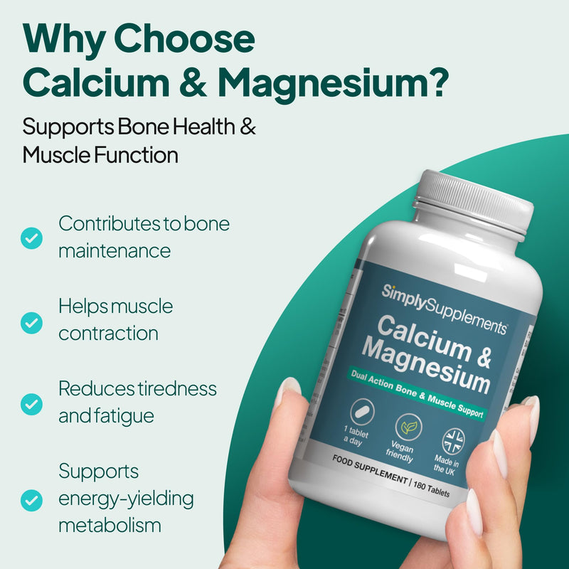 Calcium & Magnesium Tablets | Supports Bone Health, Muscle Function & Reduces Tiredness | Vegan & Vegetarian Friendly | 180 Tablets = 6 Months' Supply | GMP Certified & Made in UK Unflavoured 180 count (Pack of 1)