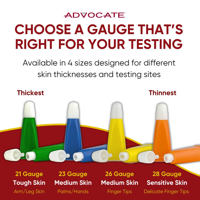 Pressure Activated Safety Lancets, 26G 1.8mm Box of 100, Advocate Single Use Glucose Testing Lancing Device with Automatic Retractable Needle for Blood Sugar Sampling 26g Yellow 26G x 1.8mm, Box of 100