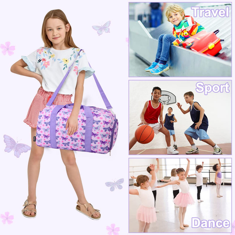 RAVUO Lightweight Butterfly School Backpack Bookbag and Kids Duffle Dance Weekender Travel Bag Set for Girls