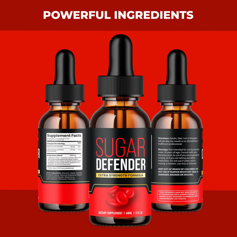 Sugar Defender Drops - Official Formula - Sugar Defender Liquid Supplement Drops Advanced Strength, Sugar Defender 24 Liquid Drops, SugarDefender with Chromium Support, New 2024 Formula (3 Bottles)