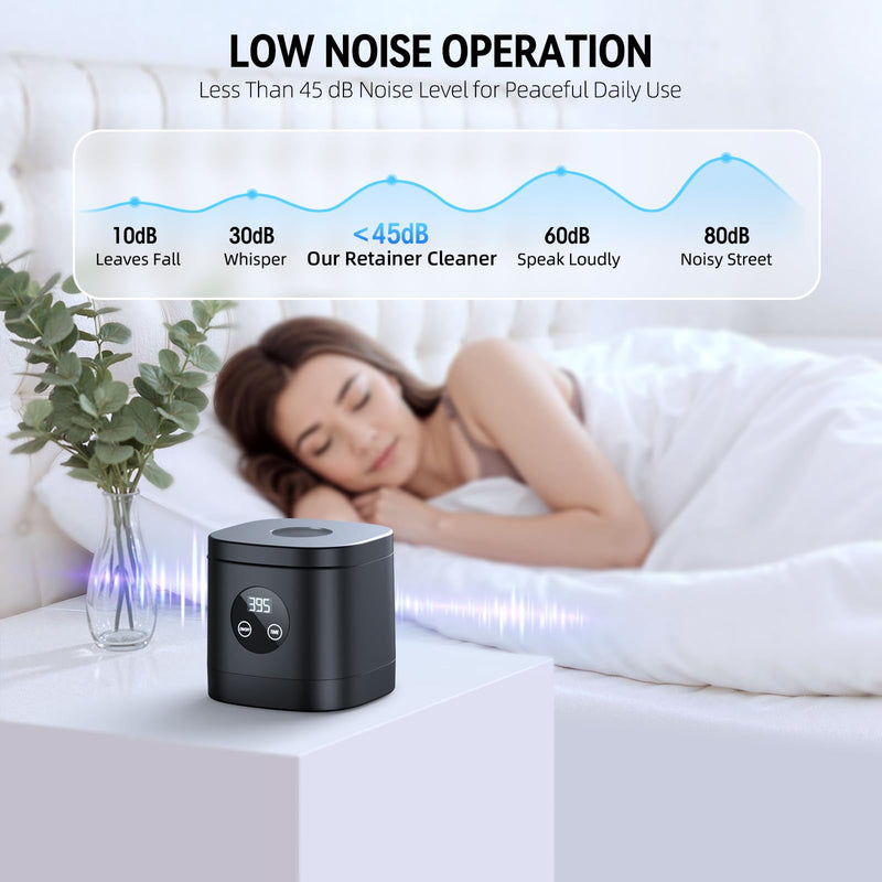 [Australia] - TEBAL Ultrasonic Retainer Cleaner Machine, 52kHz Ultrasonic Denture Cleaner for Night Guards, Braces, Toothbrush Heads, Jewelry and More, Ultrasonic Cleaner for Retainers with 250ML Capacity, Black 