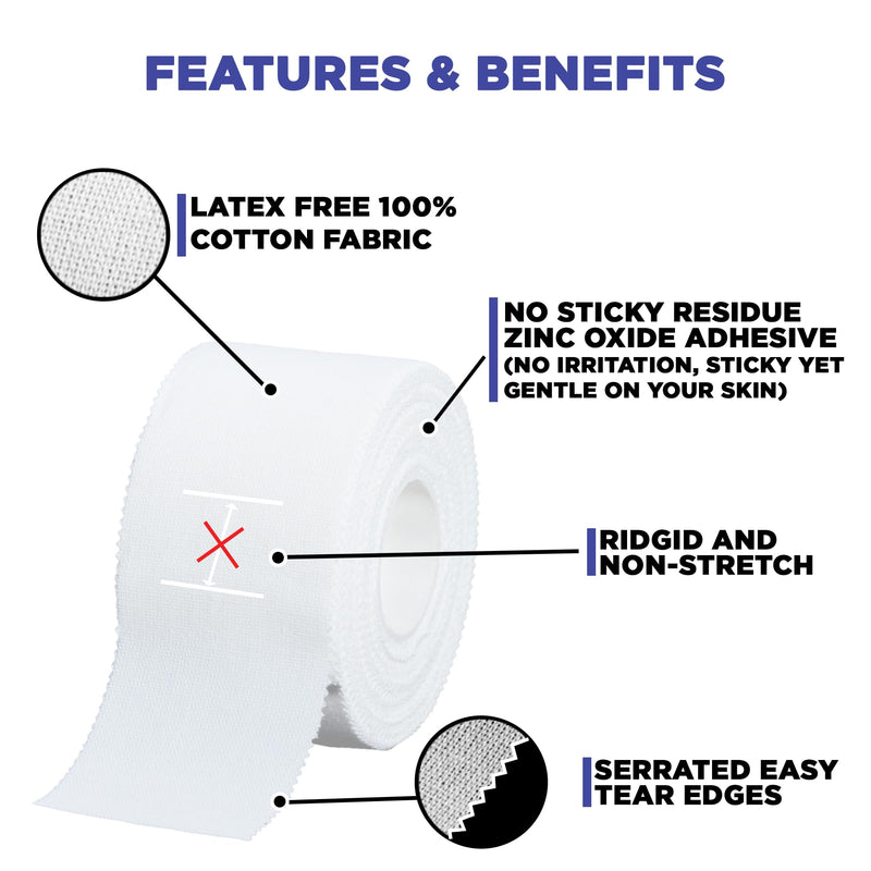 [Australia] - (8-Pack) Athletic Tape | Easy Tear | Strong | Medical Wrap | Support | Zinc Oxide | 1.5 inch x 33 ft 1.5 Inch, 33ft long, 8 rolls 