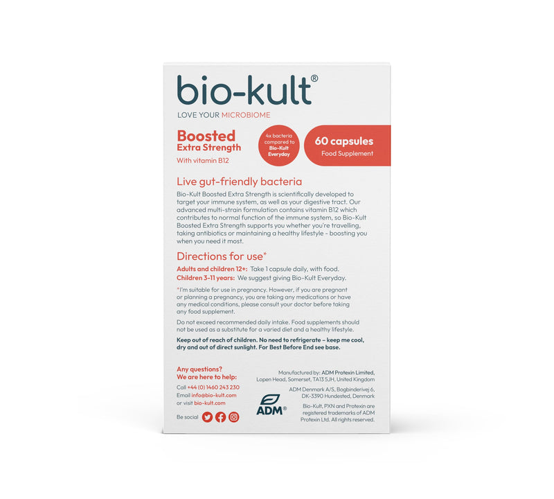 Bio-Kult Boosted Extra Strength Probiotic Supplement – 14 Live Bacterial Strains with Vitamin B12 | Gut Health & Digestive Support | Suitable for Travel, Antibiotics & Pregnancy | 60 Capsules