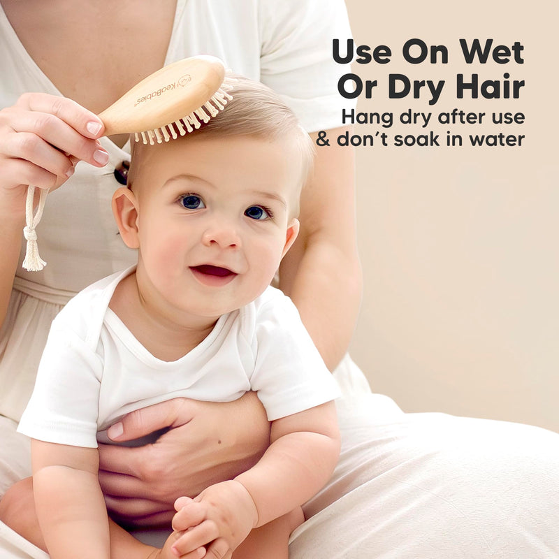 [Australia] - Baby Hair Brush and Comb Set for Newborn - Wooden Baby Hair Brush Set with Soft Goat Bristle, Baby Brush Set for Newborns Baby Brush and Comb Set Girl, Boy, Toddler Cradle Cap Brush (Oval, Walnut) Oval 