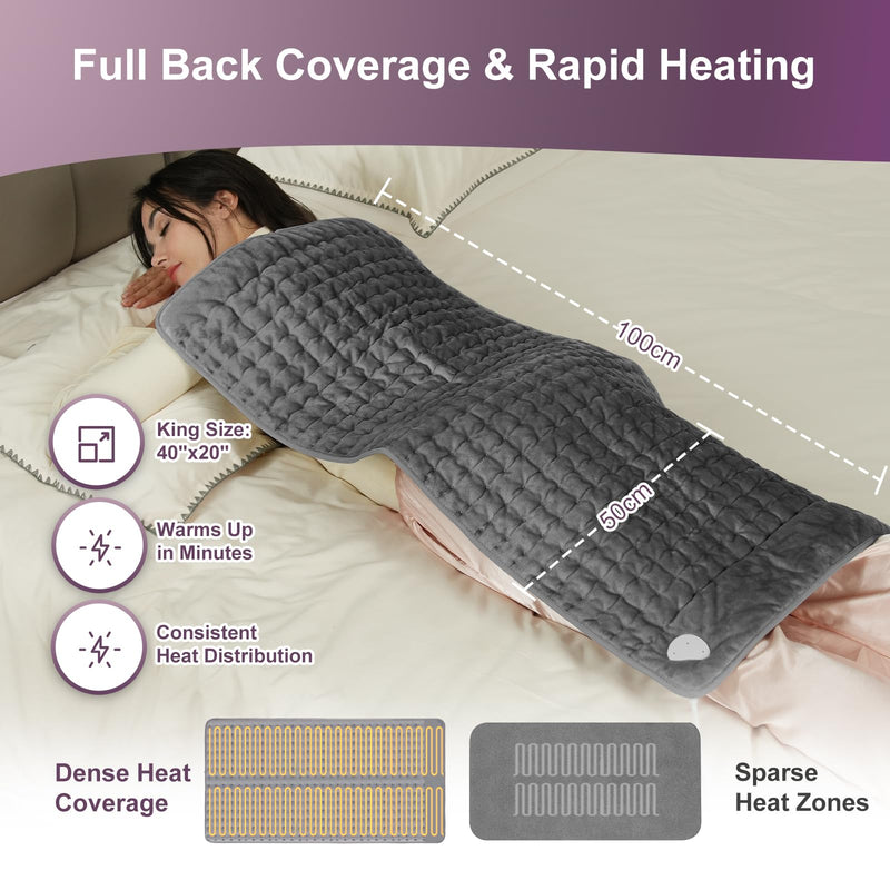 [Australia] - Qfun heating pad with automatic switch-off 100x50cm, extra large heat pad electric, machine washable electric heating pad large xxl for back neck shoulder stomach, 6 temperature levels and 4 timers 100*50CM dark gray 