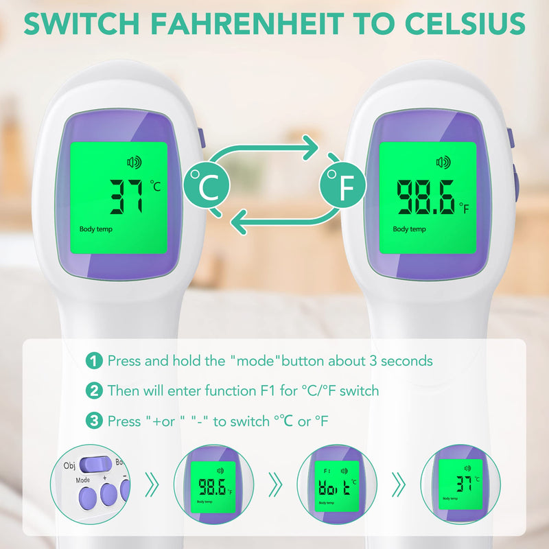 Thermometer for Adults and Kids Forehead Thermometer for Kids Digital Touchless Thermometer Infrared Forehead Thermometer with 3 in 1 LCD Display Fever Alarm and Memory Function