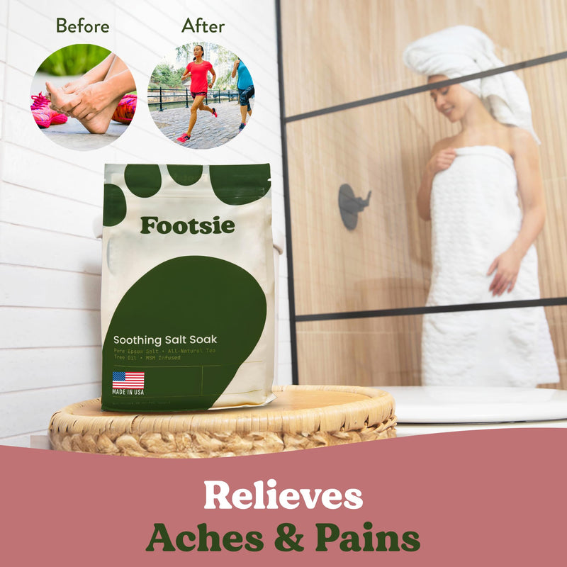 [Australia] - Footsie Soothing Tea Tree Oil Epsom Salt Soak - for Calluses, Aches & Pain, Athlete's Foot - Made in USA - Soothes Cracked Heels, Flaky Skin - 100% Organic, Pedicure Spa Salt - 48 Ounces 