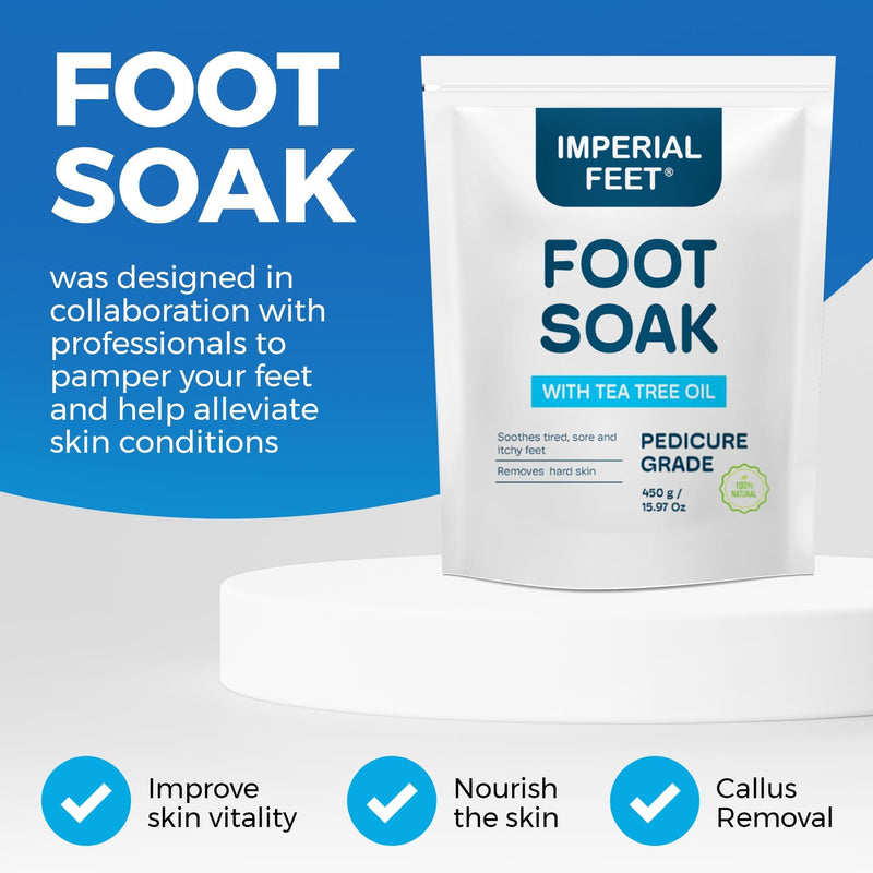 [Australia] - Epsom Salt Foot Soak w Tea Tree for Foot Bath (PEDICURE GRADE) - Toenail Repair, and Fungus Athletes Foot, Softens Calluses, Tired Feet, Nail Discoloration Foot Soak Salts, Smelly Foot Therapy16oz 
