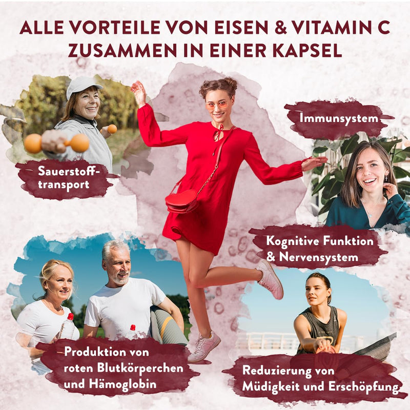 [Australia] - Iron high dose 210mg of which 42mg and natural vitamin C | Effective iron tablets, high-dose iron bisglycinate with acerola vitamin C - iron supplement iron vitamin C vegan - 120 iron capsules 