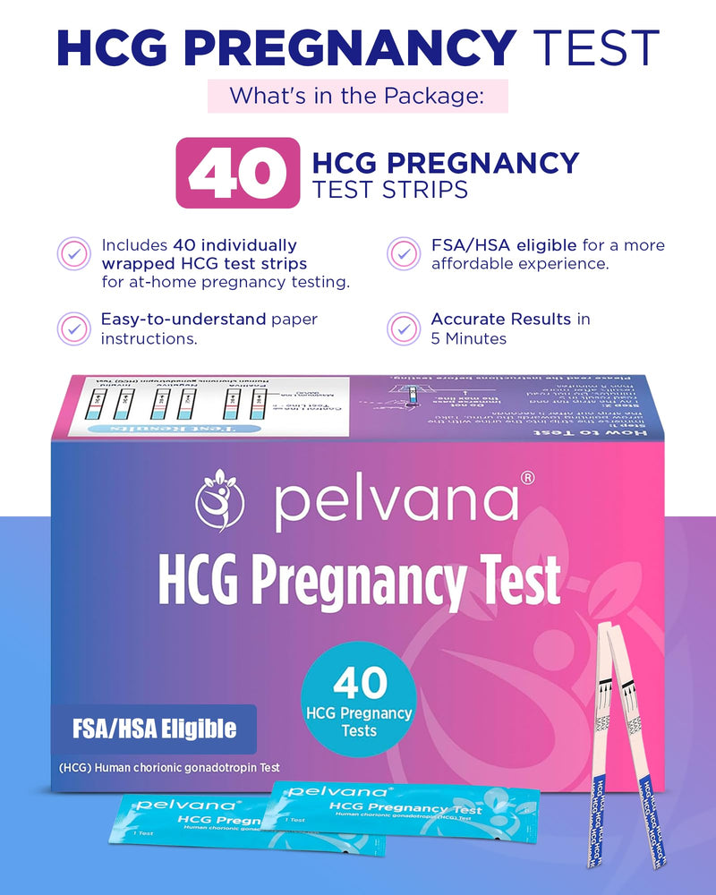 [Australia] - Pelvana HCG Pregnancy Test Strips 40 Count - Accurate Results in 5 Minutes, Easy to Use at Home, Value Pack Ideal for Women Trying to Conceive Naturally & Needing to Test Often - Bulk Pregnancy Tests 